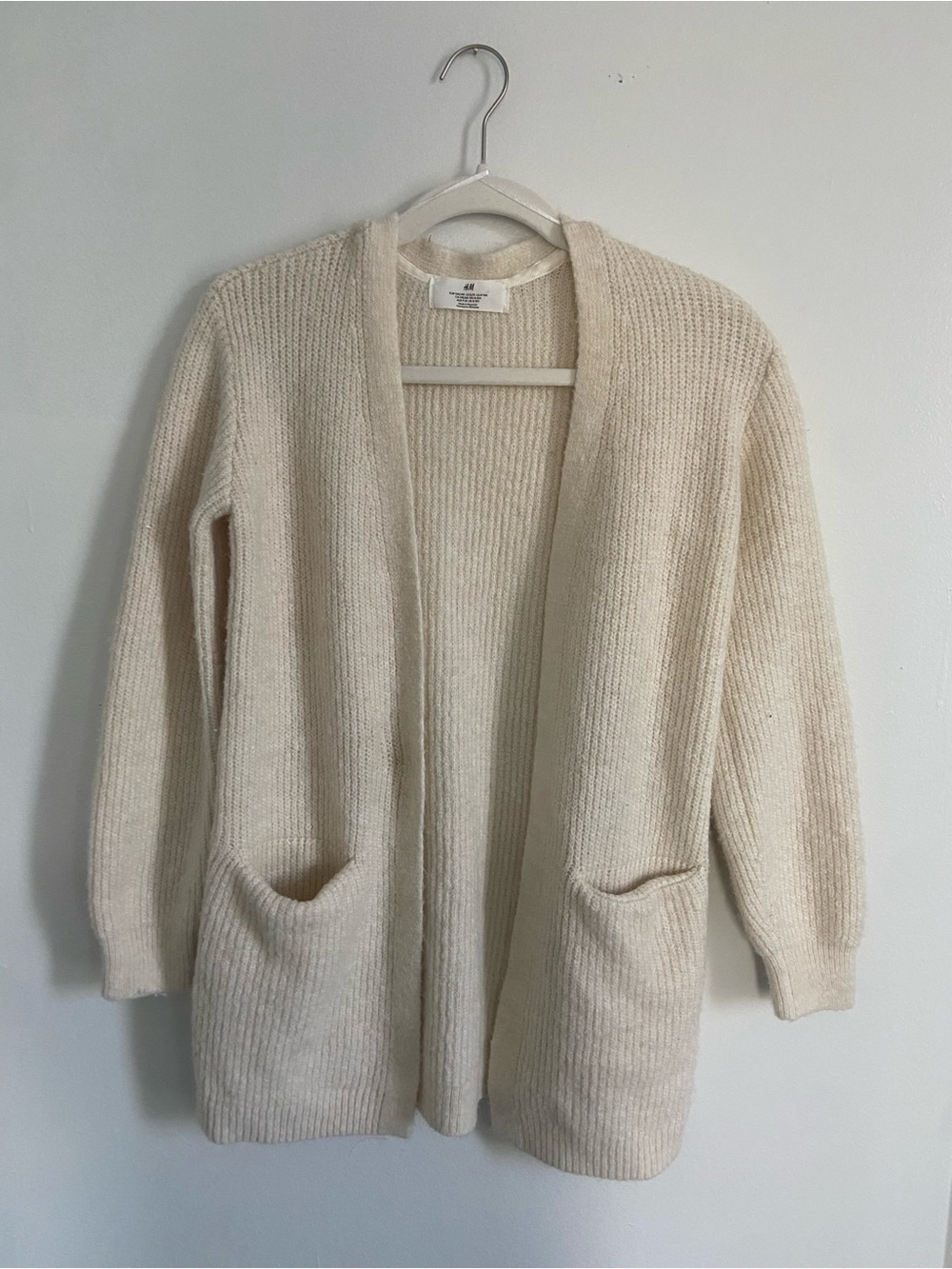 H&M Cream Open-Front Ribbed Knit Cardigan Sweater with Pockets Size M